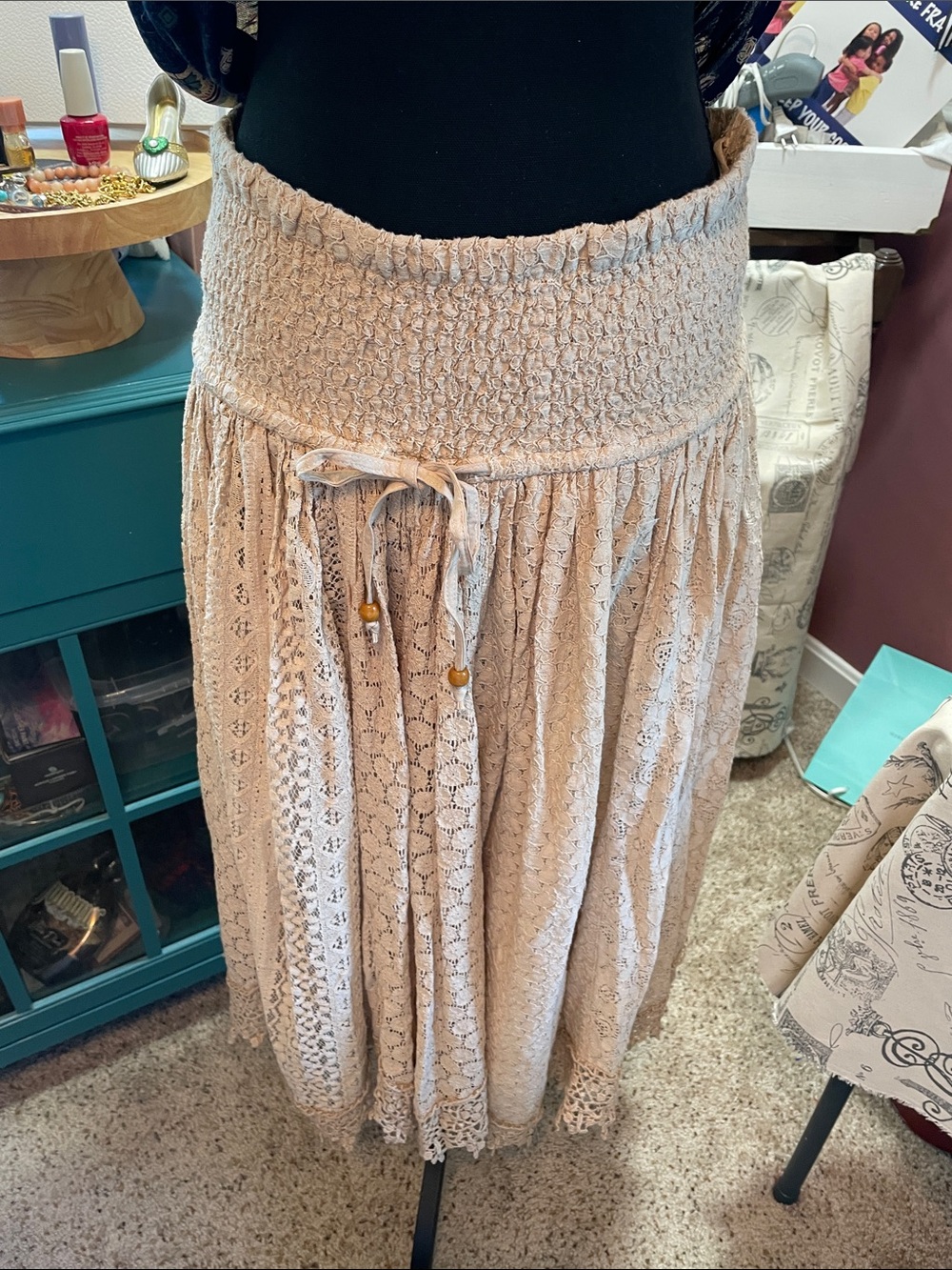 Boho Lace Midi Skirt in Creamy Latte  Young Threads
